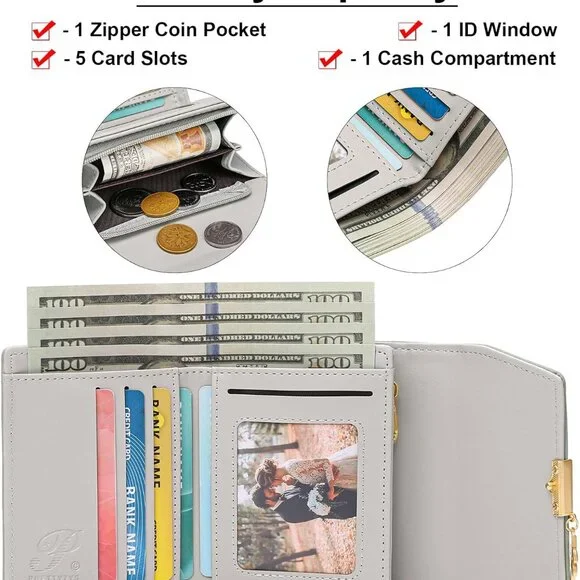 Bifold Wallet Women Leather RFID Blocking Card Holder - Picture 3 of 6